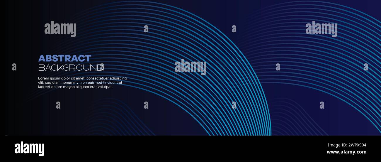 Dunkelblauer abstrakter Bannerhintergrund mit leuchtenden geometrischen Kreisen. marineblaues Farbverlauf-Muster und Web-Hintergrund mit futuristischer Technologie Stock Vektor
