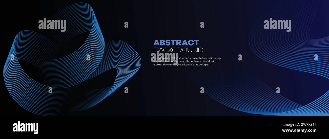 Dunkelblauer abstrakter Bannerhintergrund mit leuchtenden geometrischen Kreisen. marineblaues Farbverlauf-Muster und Web-Hintergrund mit futuristischer Technologie Stock Vektor