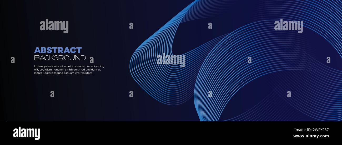 Dunkelblauer abstrakter Bannerhintergrund mit leuchtenden geometrischen Kreisen. marineblaues Farbverlauf-Muster und Web-Hintergrund mit futuristischer Technologie Stock Vektor