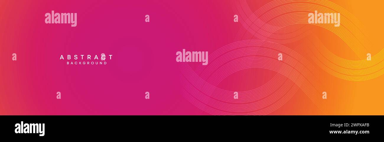 Abstrakter orange-rosa Verlauf Waving Kreise Linien Technologie Web-Banner Hintergrund. Gelb-violette Farbverlauf leuchtende Linien geometrische diagonale Form Stock Vektor