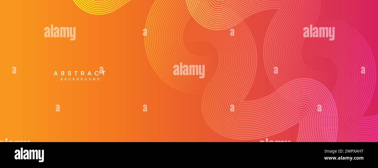 Abstrakter orange-rosa Verlauf Waving Kreise Linien Technologie Web-Banner Hintergrund. Gelb-violette Farbverlauf leuchtende Linien geometrische diagonale Form Stock Vektor
