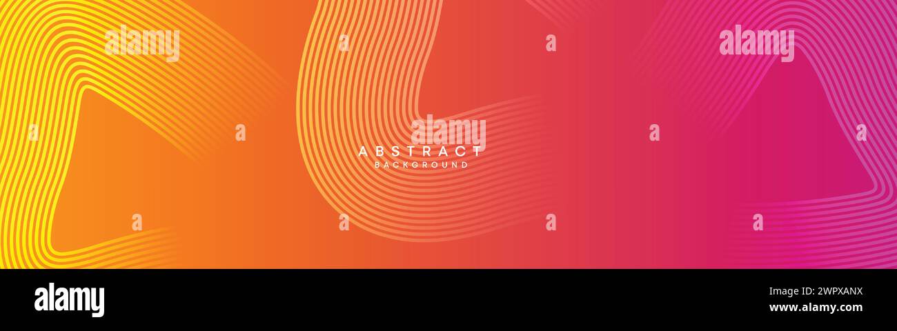 Abstrakter orange-rosa Verlauf Waving Kreise Linien Technologie Web-Banner Hintergrund. Gelb-violette Farbverlauf leuchtende Linien geometrische diagonale Form Stock Vektor