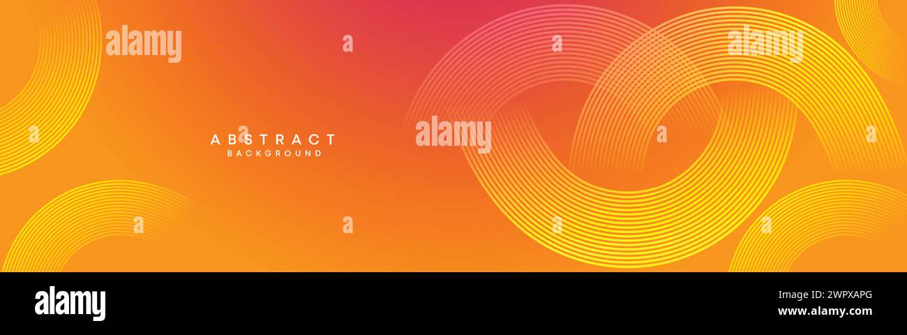 Abstrakter orange-rosa Verlauf Waving Kreise Linien Technologie Web-Banner Hintergrund. Gelb-violette Farbverlauf leuchtende Linien geometrische diagonale Form Stock Vektor