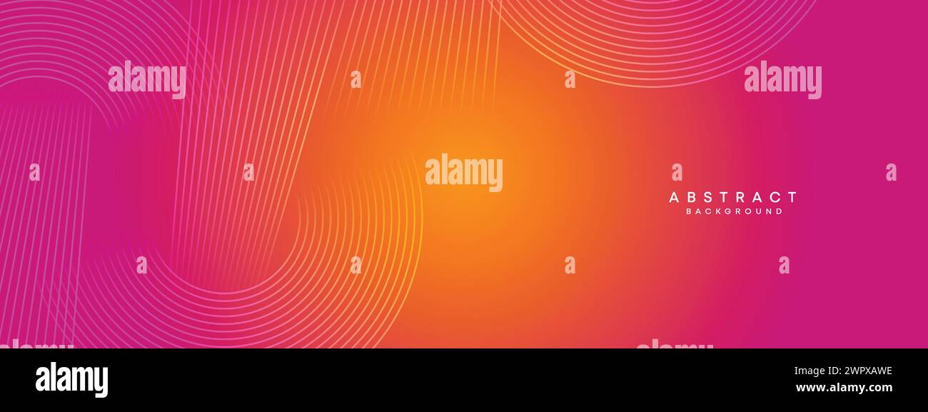 Abstrakter orange-rosa Verlauf Waving Kreise Linien Technologie Web-Banner Hintergrund. Gelb-violette Farbverlauf leuchtende Linien geometrische diagonale Form Stock Vektor