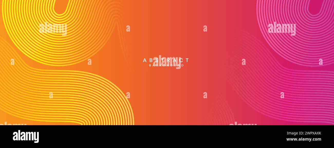 Abstrakter orange-rosa Verlauf Waving Kreise Linien Technologie Web-Banner Hintergrund. Gelb-violette Farbverlauf leuchtende Linien geometrische diagonale Form Stock Vektor