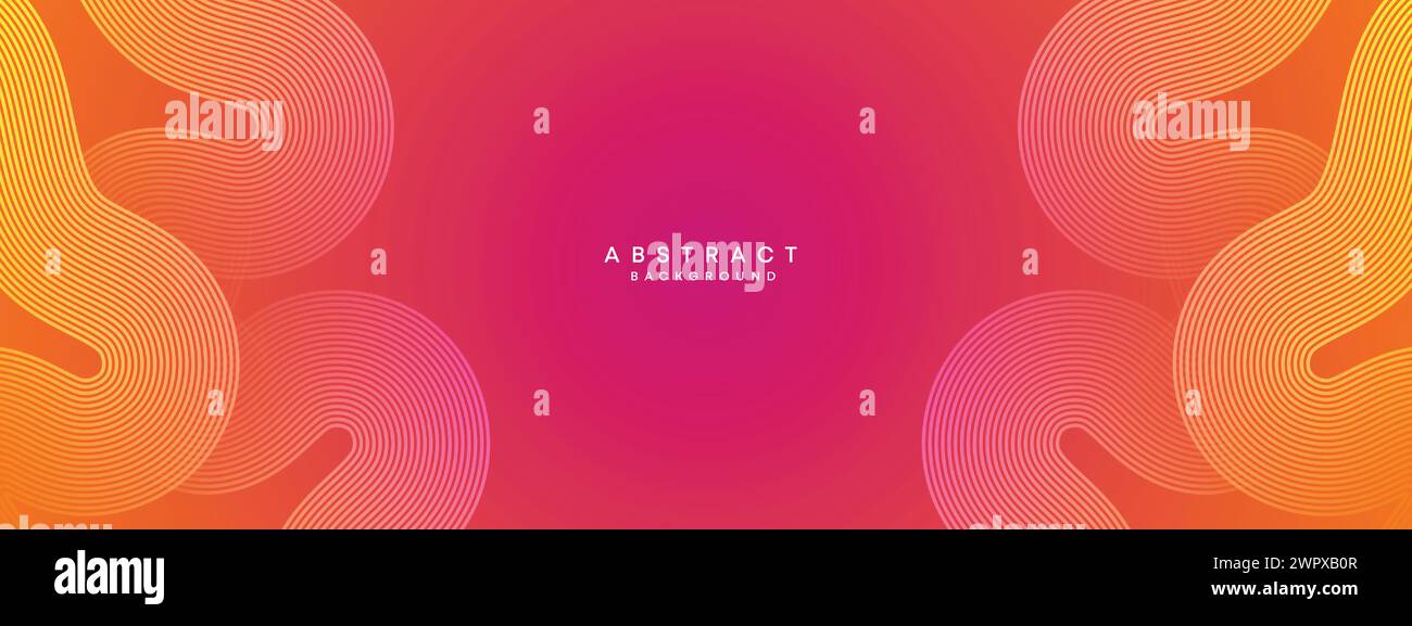 Abstrakter orange-rosa Verlauf Waving Kreise Linien Technologie Web-Banner Hintergrund. Gelb-violette Farbverlauf leuchtende Linien geometrische diagonale Form Stock Vektor