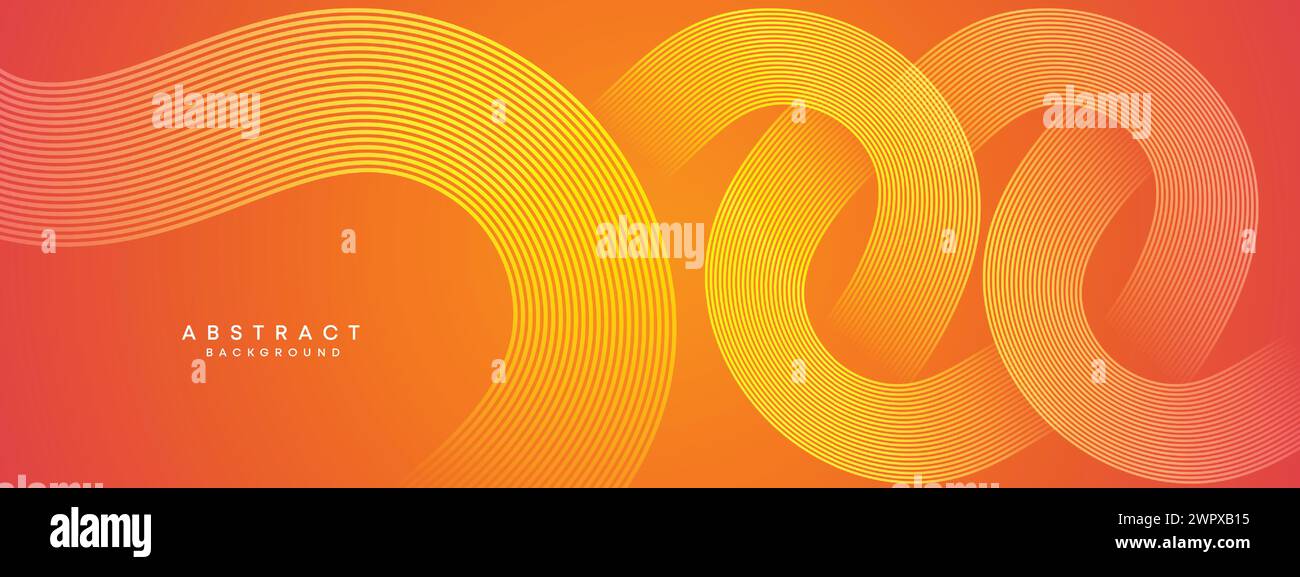 Abstrakter orange-rosa Verlauf Waving Kreise Linien Technologie Web-Banner Hintergrund. Gelb-violette Farbverlauf leuchtende Linien geometrische diagonale Form Stock Vektor