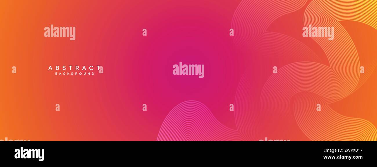 Abstrakter orange-rosa Verlauf Waving Kreise Linien Technologie Web-Banner Hintergrund. Gelb-violette Farbverlauf leuchtende Linien geometrische diagonale Form Stock Vektor