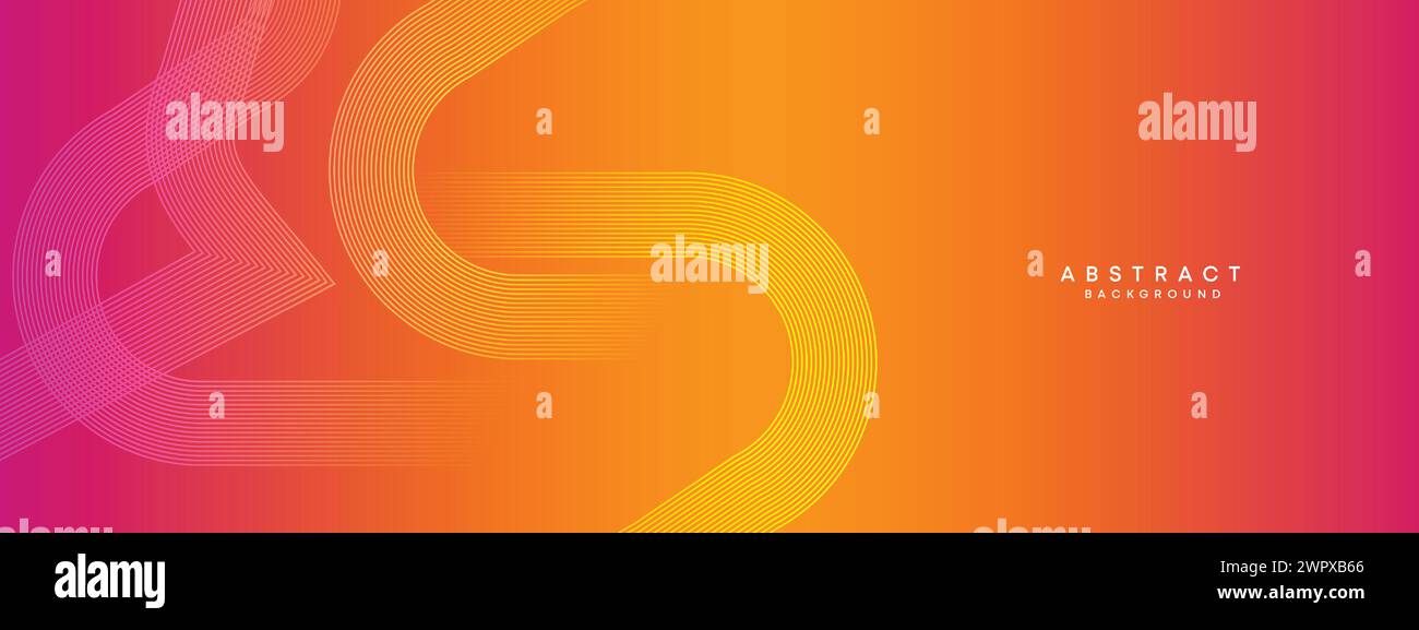 Abstrakter orange-rosa Verlauf Waving Kreise Linien Technologie Web-Banner Hintergrund. Gelb-violette Farbverlauf leuchtende Linien geometrische diagonale Form Stock Vektor