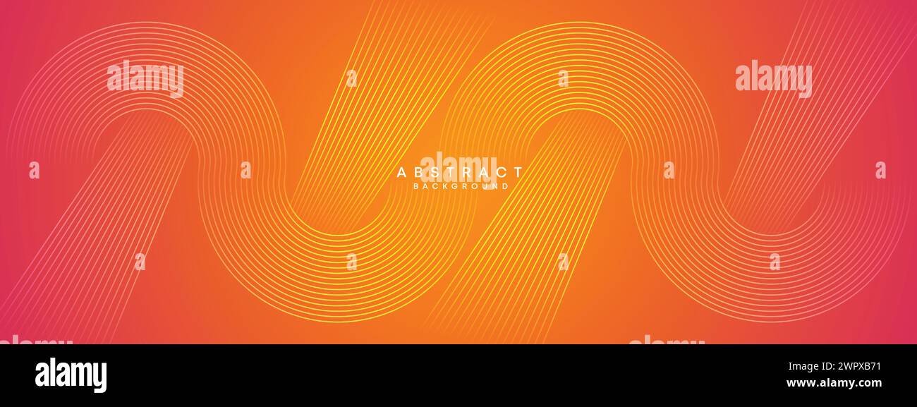 Abstrakter orange-rosa Verlauf Waving Kreise Linien Technologie Web-Banner Hintergrund. Gelb-violette Farbverlauf leuchtende Linien geometrische diagonale Form Stock Vektor
