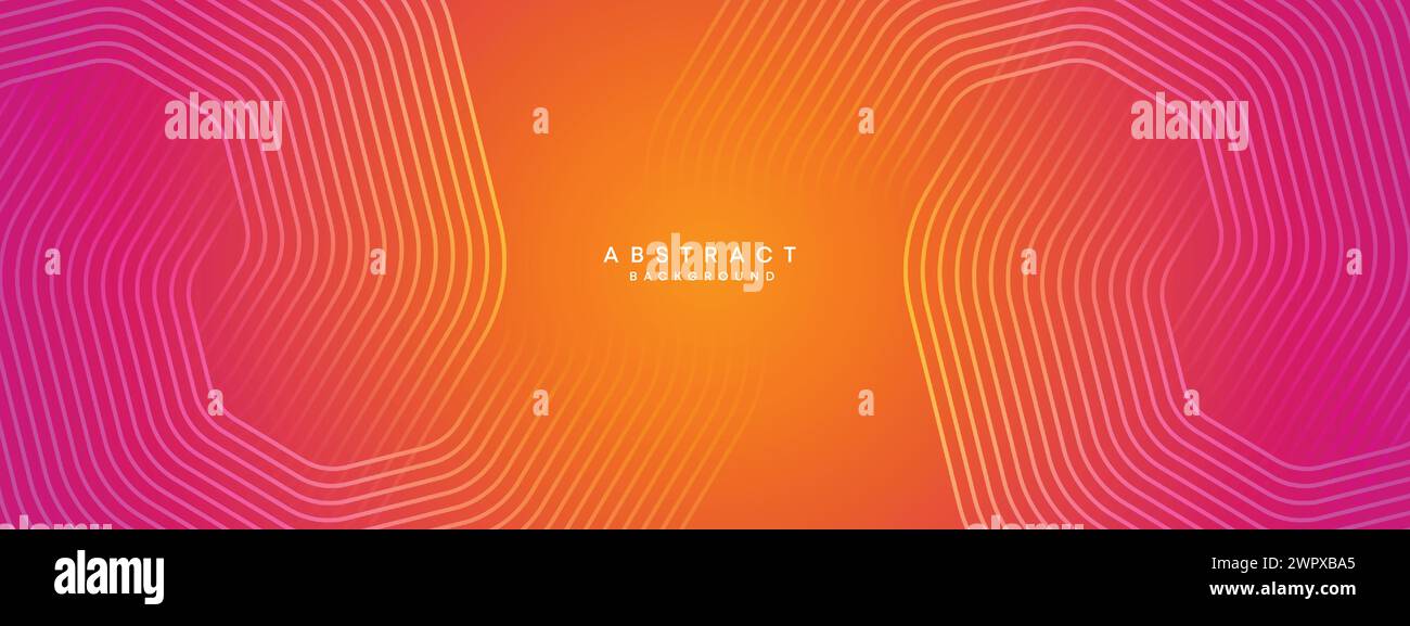 Abstrakter orange-rosa Verlauf Waving Kreise Linien Technologie Web-Banner Hintergrund. Gelb-violette Farbverlauf leuchtende Linien geometrische diagonale Form Stock Vektor