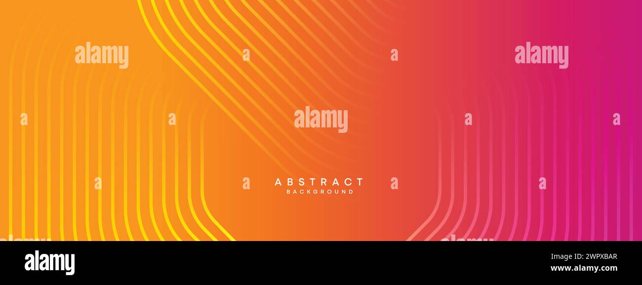 Abstrakter orange-rosa Verlauf Waving Kreise Linien Technologie Web-Banner Hintergrund. Gelb-violette Farbverlauf leuchtende Linien geometrische diagonale Form Stock Vektor