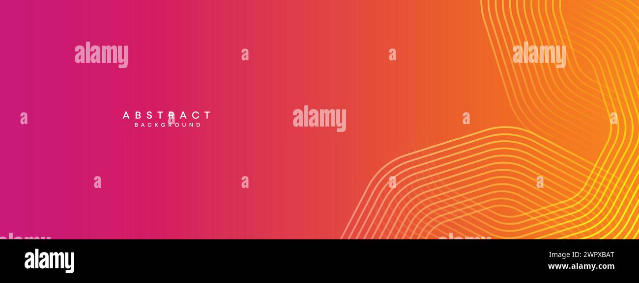 Abstrakter orange-rosa Verlauf Waving Kreise Linien Technologie Web-Banner Hintergrund. Gelb-violette Farbverlauf leuchtende Linien geometrische diagonale Form Stock Vektor