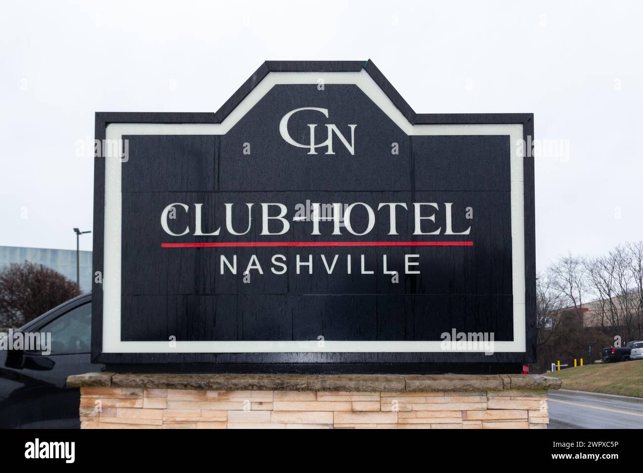 Schild für preisfreundliches Club-Hotel, Nashville, Tennessee, USA. Stockfoto