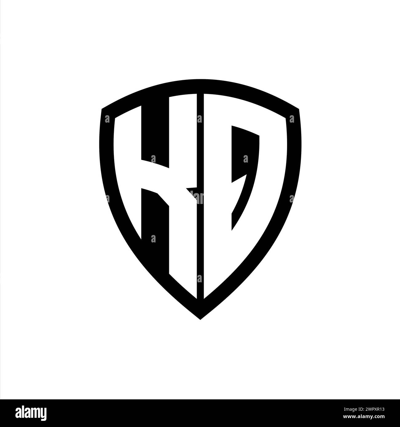 KQ-Monogramm-Logo mit auffälligen Buchstaben in Schildform und schwarz-weißer Farbvorlage Stockfoto