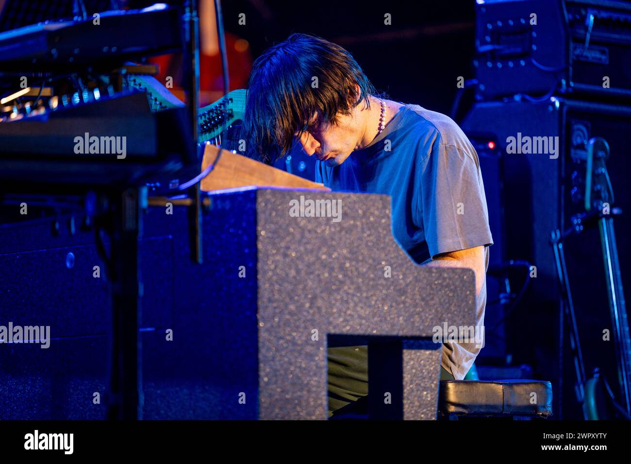 Manchester, Großbritannien. März 2024. Thom Yorke, Jonny Greenwood und Tom Skinner von der Band The Smile treten am Abschlussabend des BBC 6 Music Festivals 2024 im Manchester Victoria Warehouse auf. 09 03 2024 . Quelle: Gary Mather/Alamy Live News Stockfoto