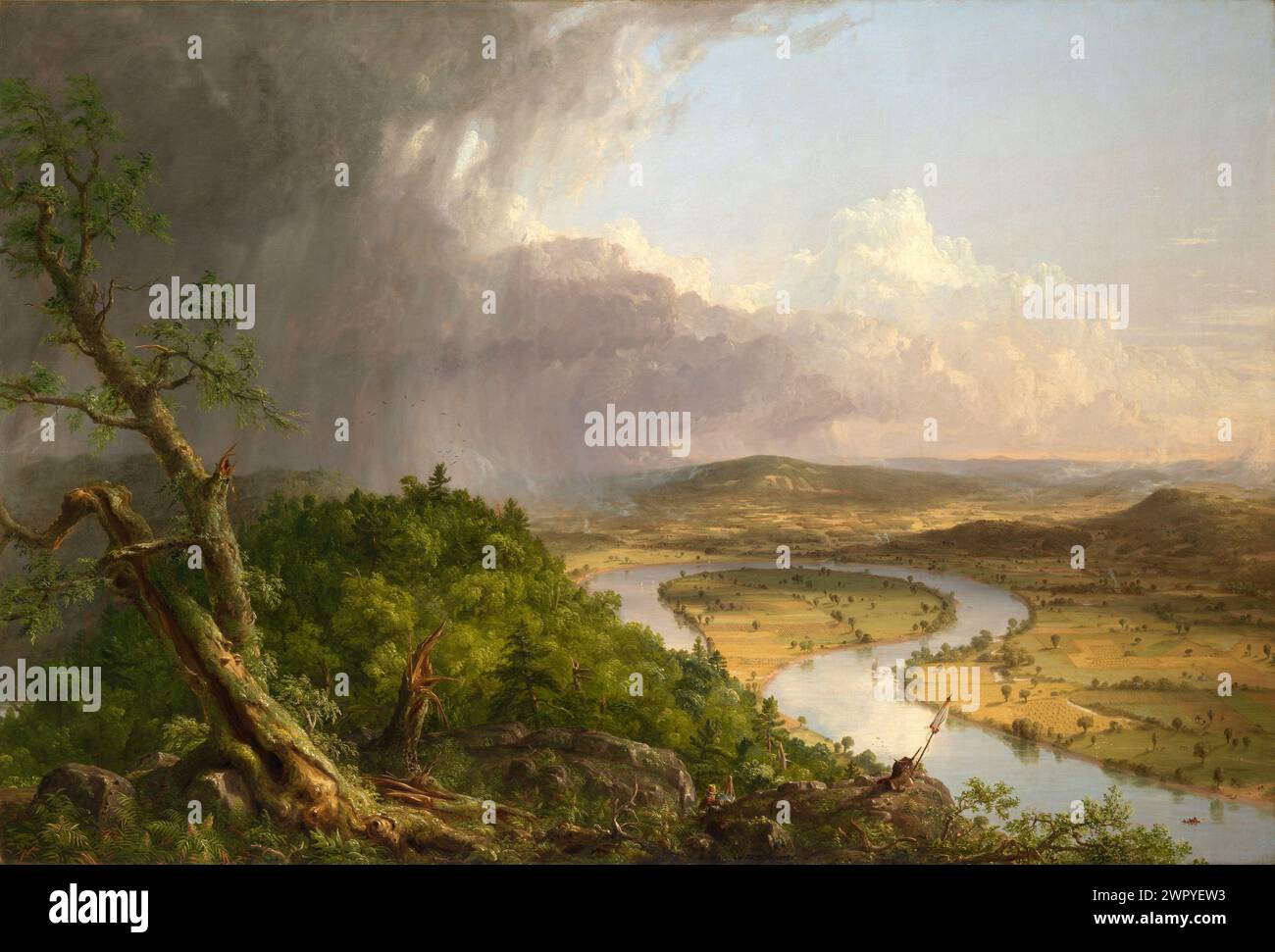 Ölgemälde des amerikanischen Künstlers Thomas Cole (1841–1848), Gründer der Hudson River School of Art, View from Mount Holyoke, Northampton, Massachusetts, nach einem Gewitter – The Oxbow CA. 1836 Stockfoto