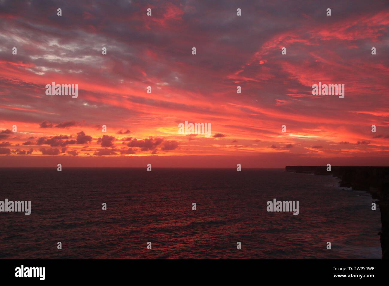 Sunset Bunda Cliffs Nullarbor Australien Stockfoto