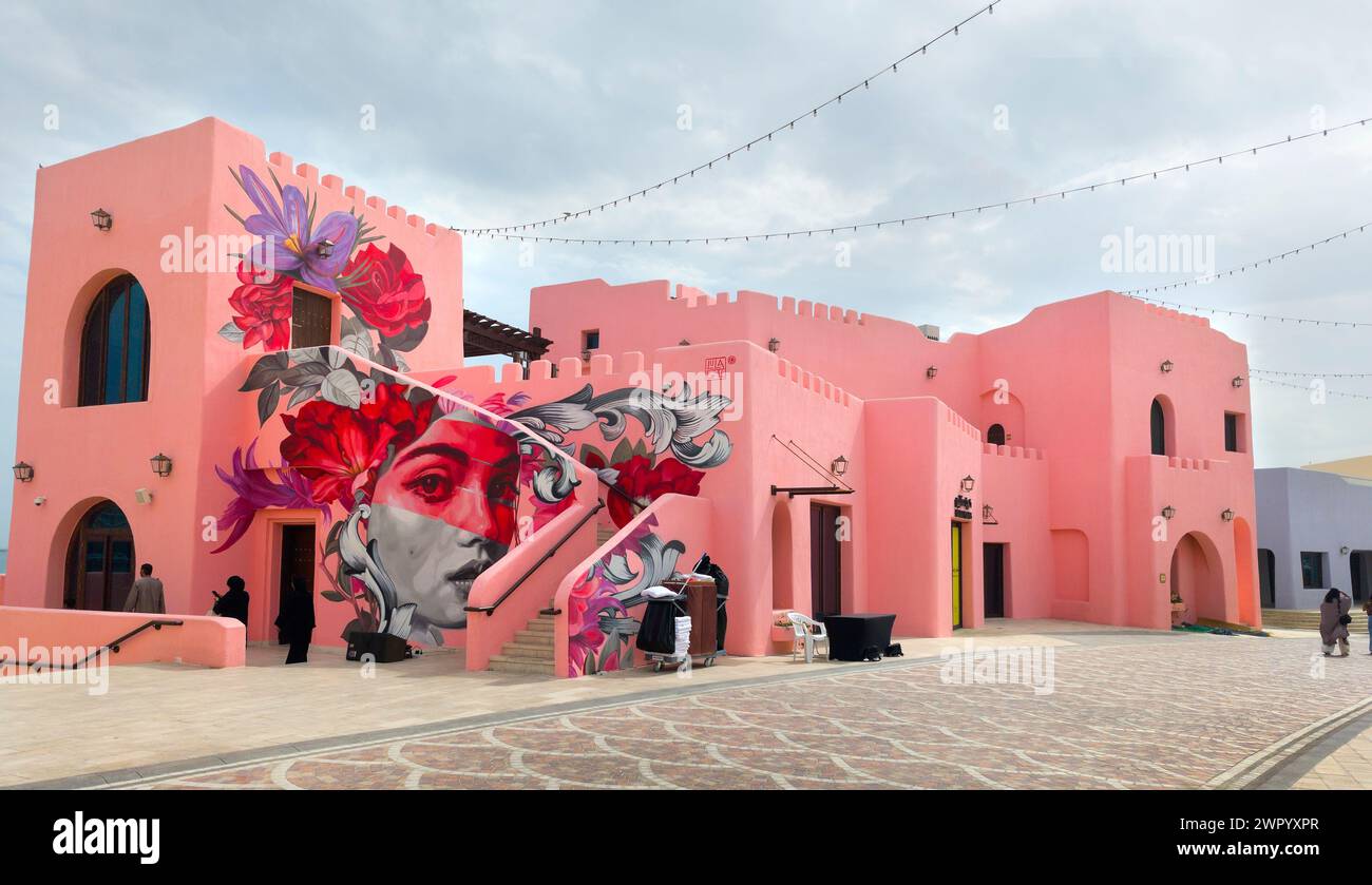 Der alte Hafen, Katar, Doha, pastellfarbene neue Architektur Stockfoto