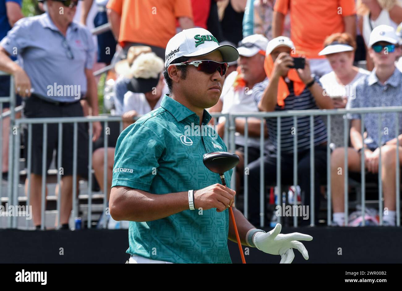 Orlando, Usa. März 2024. Hideki Matsuyama aus Japan verlässt das erste Abschlag auf dem ersten Loch während der dritten Runde des Arnold Palmer Invitational, der von Mastercard auf dem Arnold Palmer Bay Hill Golf Course in Orlando präsentiert wurde. Quelle: SOPA Images Limited/Alamy Live News Stockfoto