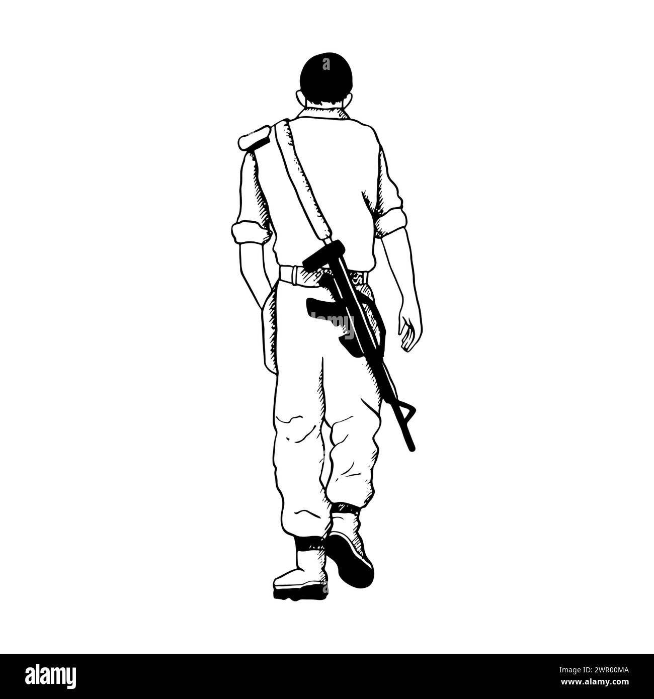Vektor wandelnder Soldat der israelischen IDF-Streitkräfte mit M16 Sturmgewehr Illustration für patriotische Feiertage, Gedenktage, Holocaust-Erinnerung Stock Vektor
