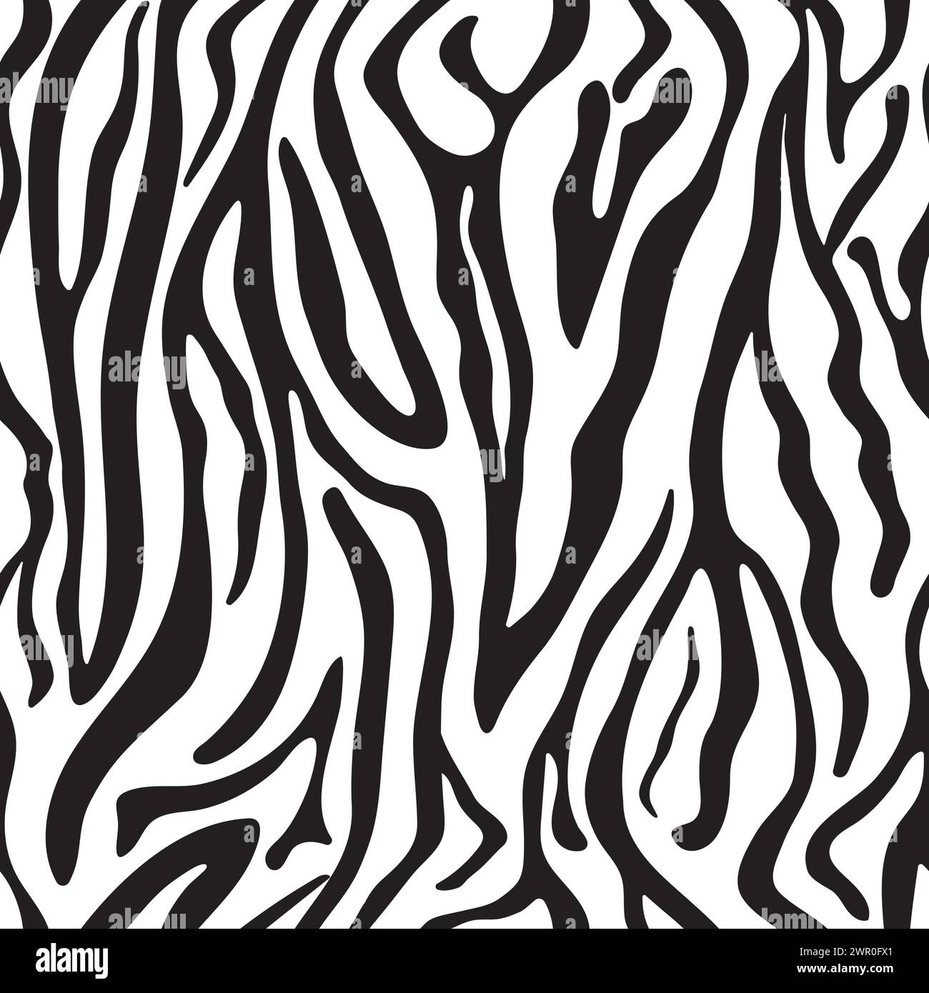 Nahtloses Muster des Zebravektors. Abstraktes schwarz-weißes handgezeichnetes Zebra, Tigerfellstreifen wiederholen Musterhintergrund, Tapete, Textildesign. Stock Vektor