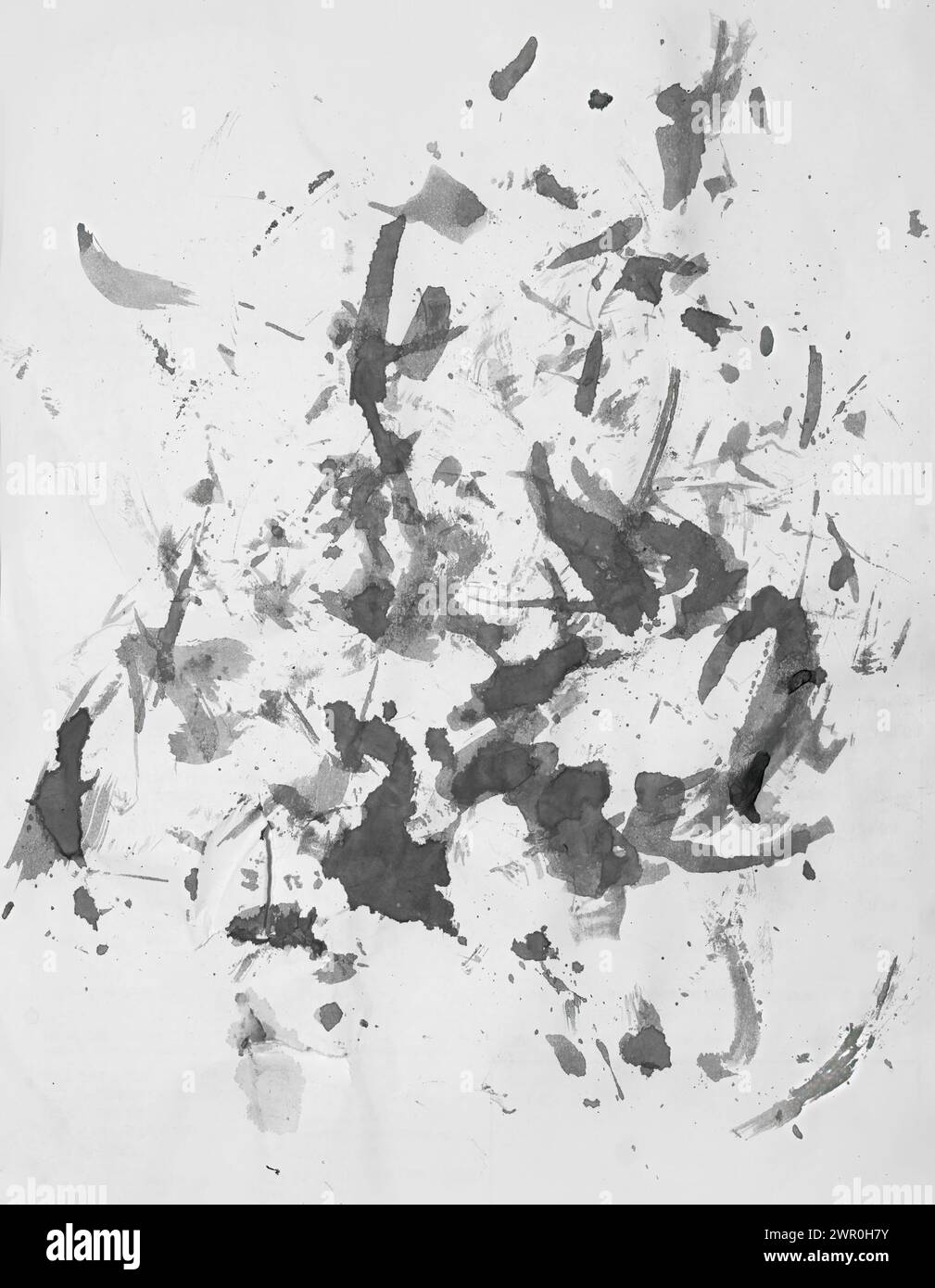 Abstrakte monochrome Pinselstriche auf weißem Papier Stockfoto