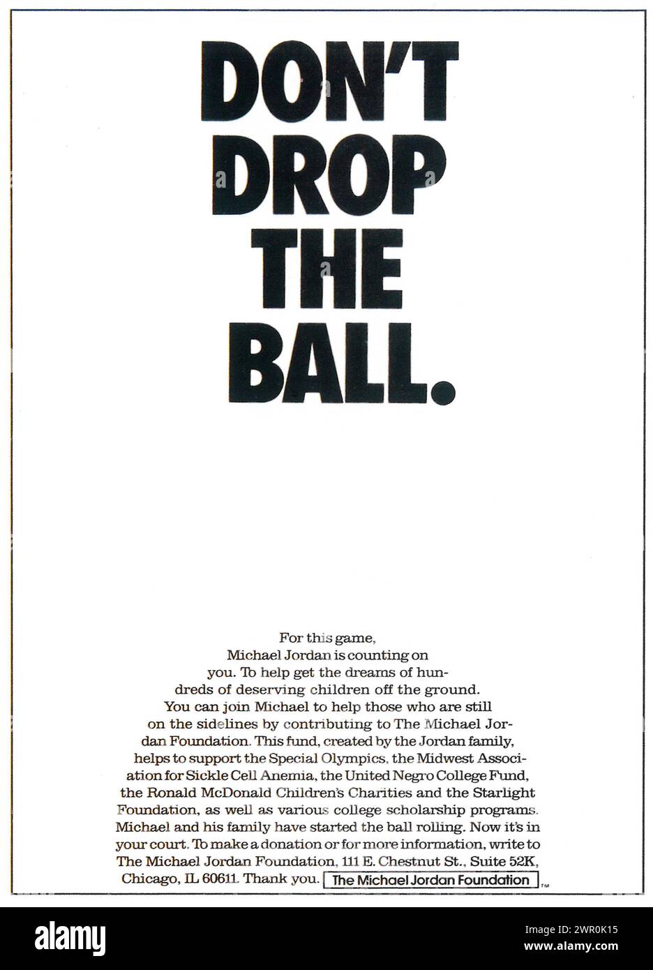 1991 Werbespot der Michael Jordan Foundation „Don't Drop the Ball“ Stockfoto