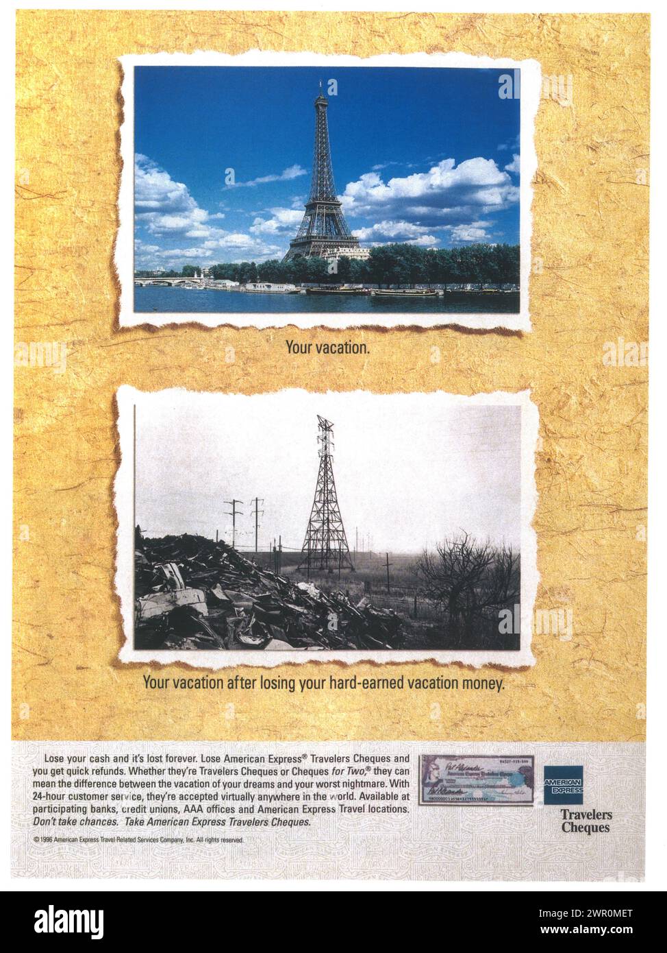 1996 US-amerikanische Express-Reiseschecks Stockfoto