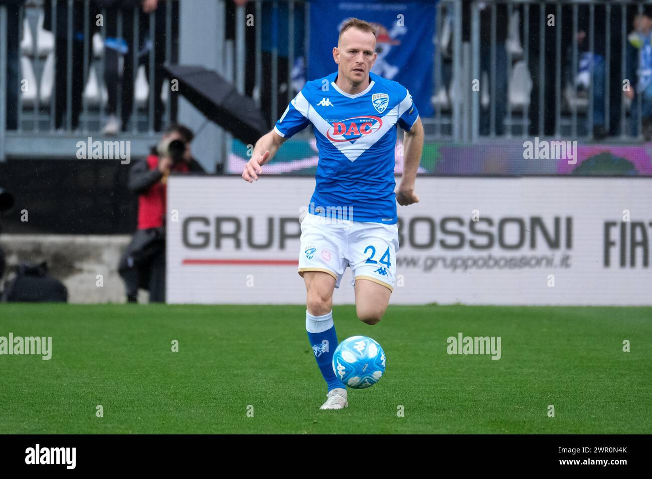 Lorenzo Maria Dickmann vom FC Brescia Calcio während des italienischen Fußballspiels der Serie B zwischen Brescia Calcio und Palermo FC bei Mario Rigamo Stockfoto