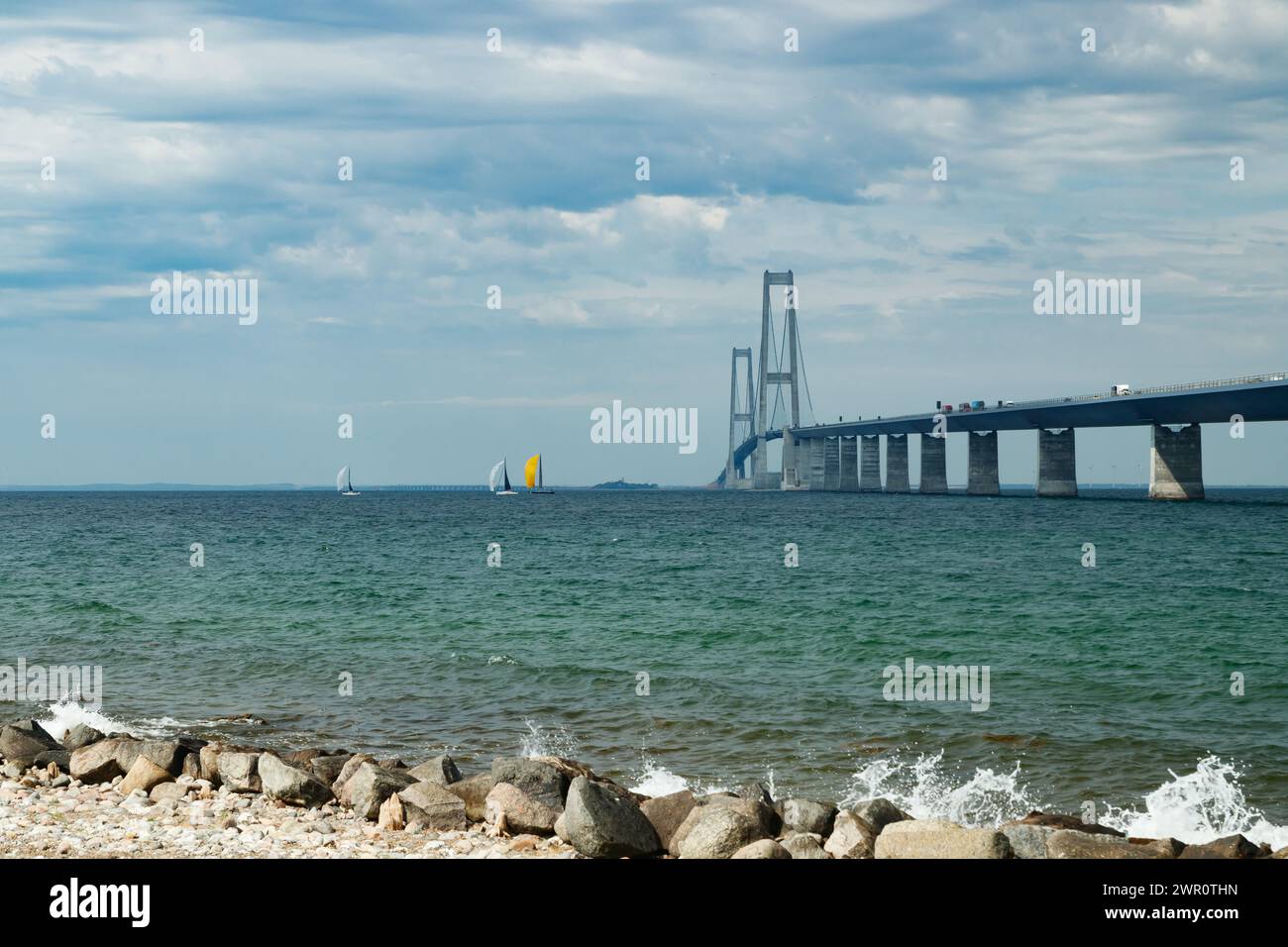 Brücke über den Großen Belt, Storebelt in Dänemark, Seeland, Fünen. Stockfoto