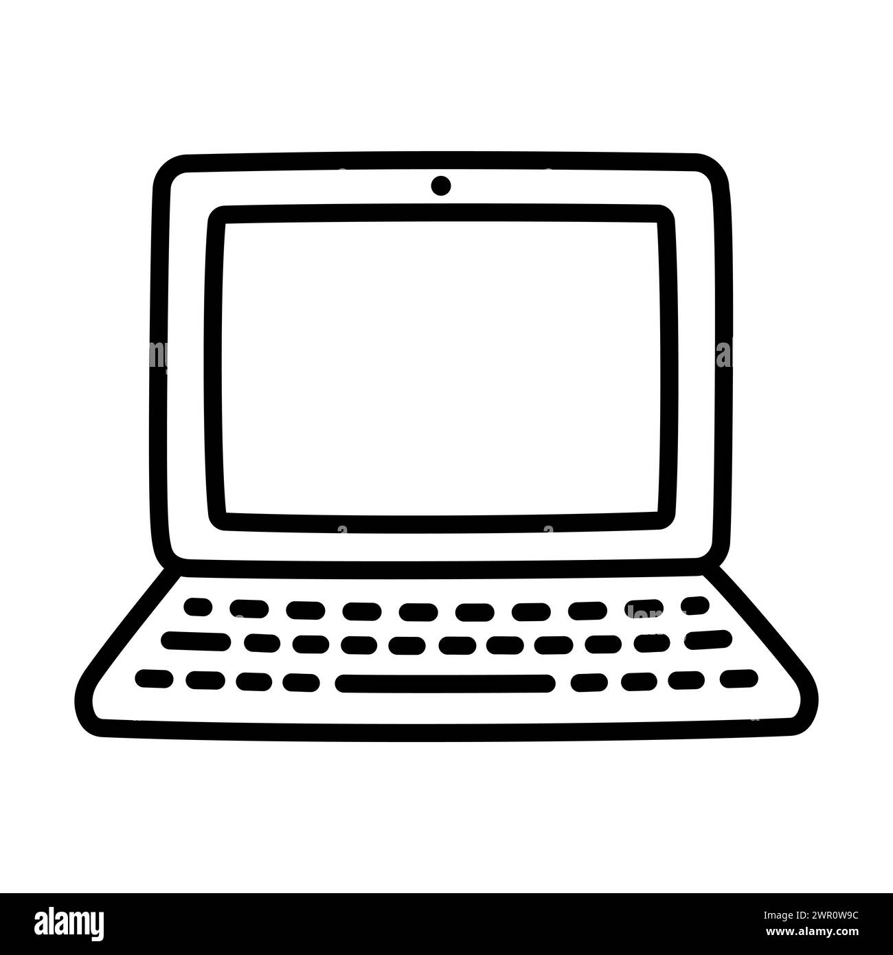Handgezeichnetes Doodle-Laptop-Symbol, niedliche Zeichentrickzeichnung. Illustration von Vektorclips. Stock Vektor