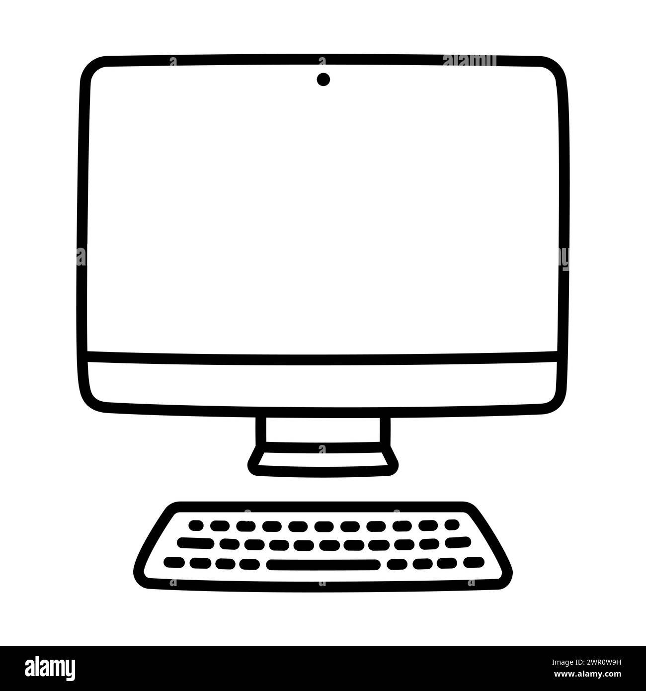 Handgezeichneter Desktop-Computer-Kritzelsymbol, niedliche Zeichentrickzeichnung. Illustration von Vektorclips. Stock Vektor