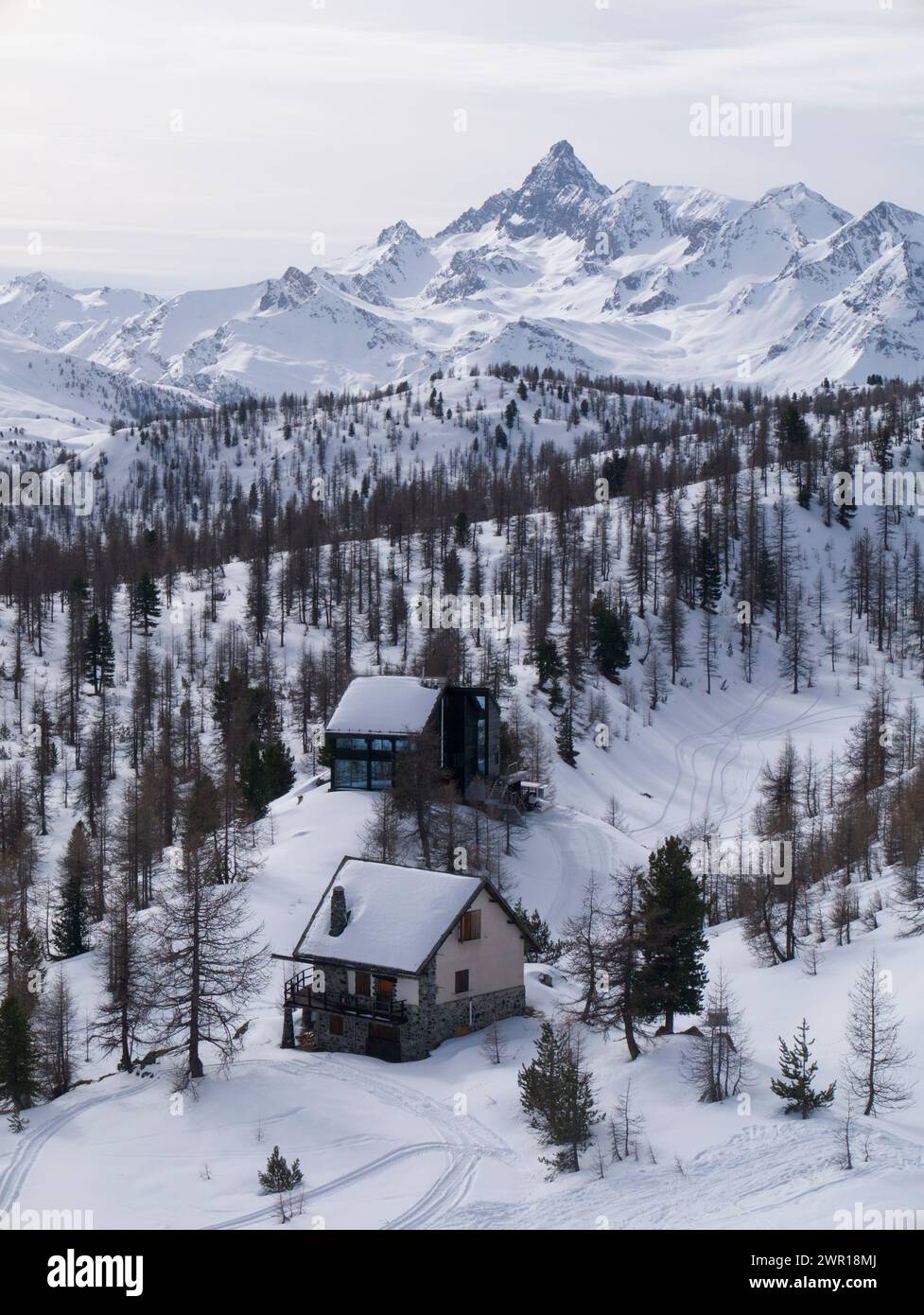 Wunderschöne Winterlandschaft rund um Claviere, Italien Stockfoto
