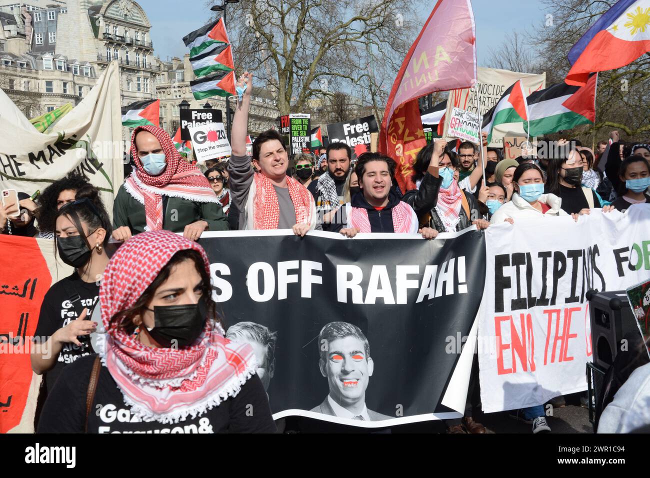 Tausende marschieren in London und rufen zum Waffenstillstand in Gaza am 9. März 2024 auf Stockfoto