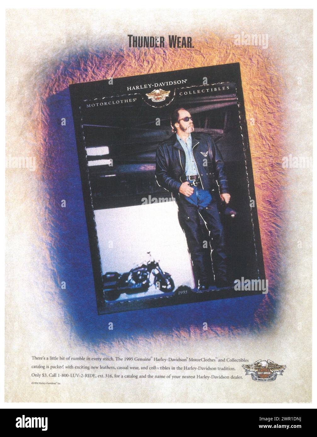 1995 Harley Davidson MotorClothes – Printanzeige für Bekleidung und Sammlerstücke. „Thunder Wear“ Stockfoto