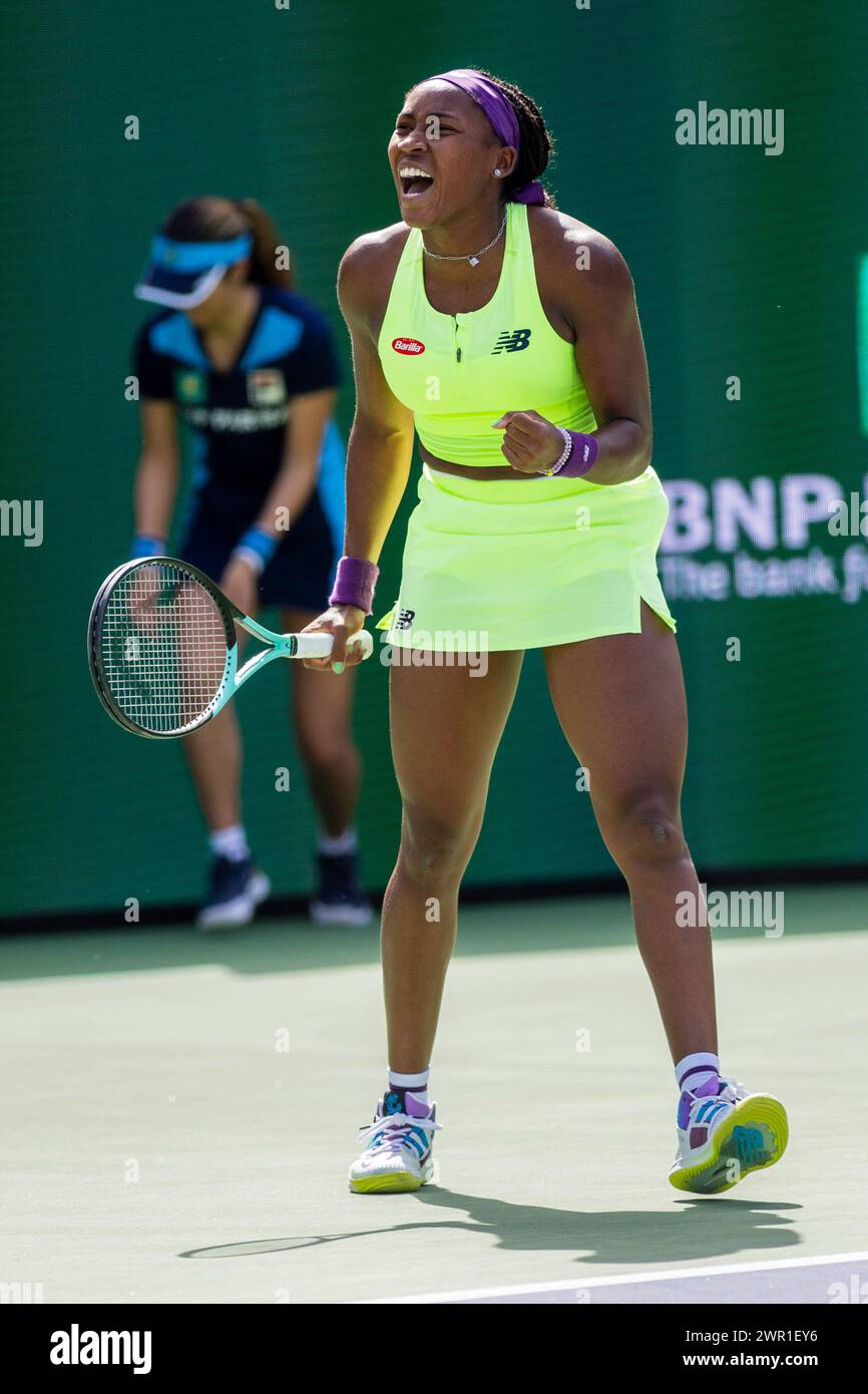 9. März 2024: Coco Gauff (USA) besiegte Clara Burel (FRA) in der zweiten Runde der BNP Paribas Open im Indian Wells Tennis Garden in Indian Wells, Kalifornien. ©Mal Taam/TennisClix/CSM â Stockfoto