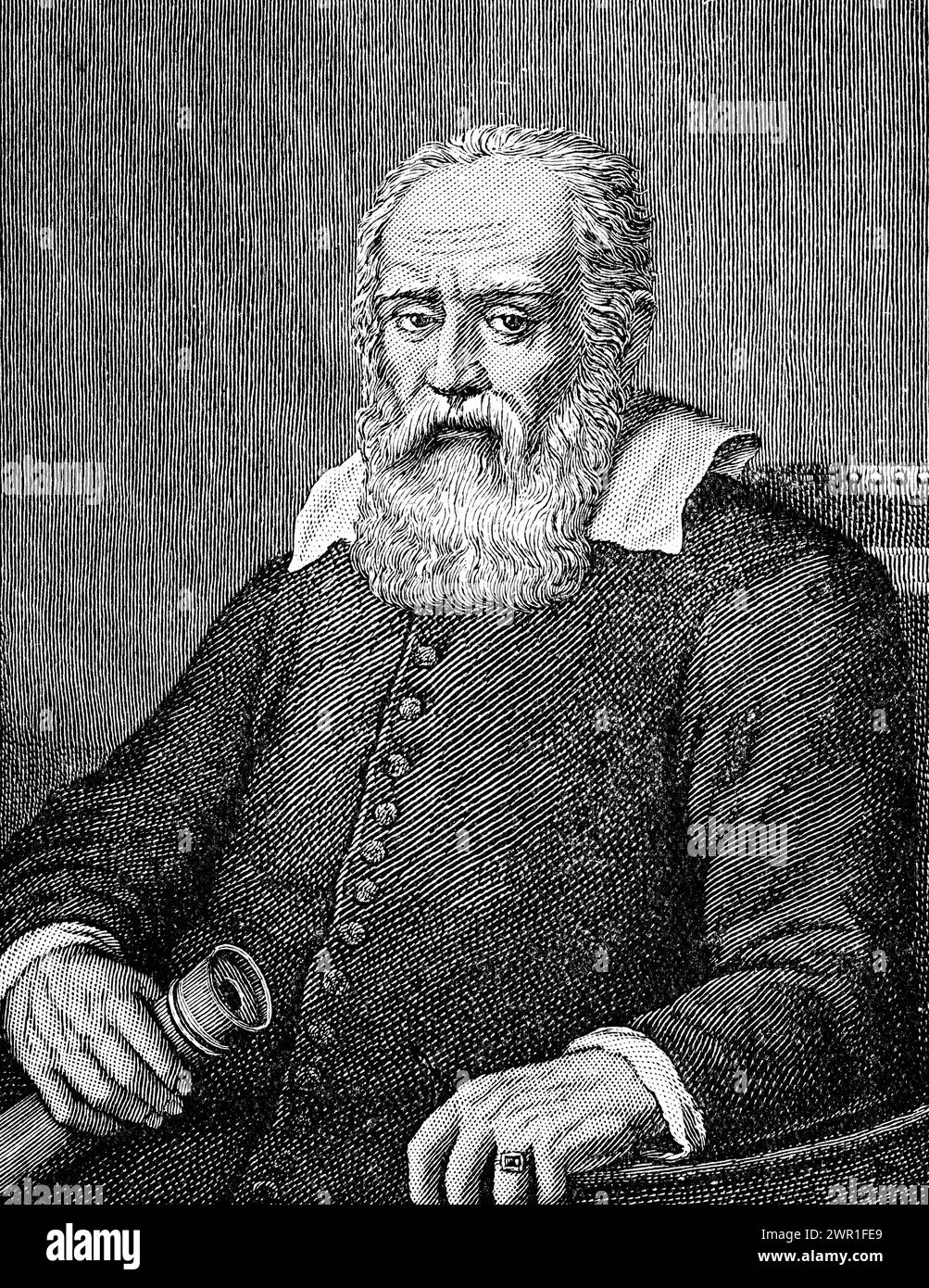 Galileo Galilei (1564-1642). Nach Justus Sustermans (1597-1681). Galileo Galilei war ein italienischer Astronom, Physiker und Ingenieur. Galileo wurde als Vater der Beobachtungsastronomie, der klassischen Physik der Neuzeit, der wissenschaftlichen Methode und der modernen Wissenschaft bezeichnet. Stockfoto