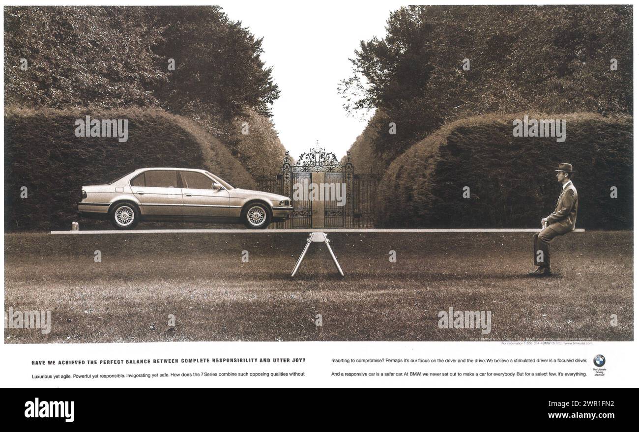 1997 BMW 7er-Printanzeige. Ein Auto auf dem Tütler Stockfoto