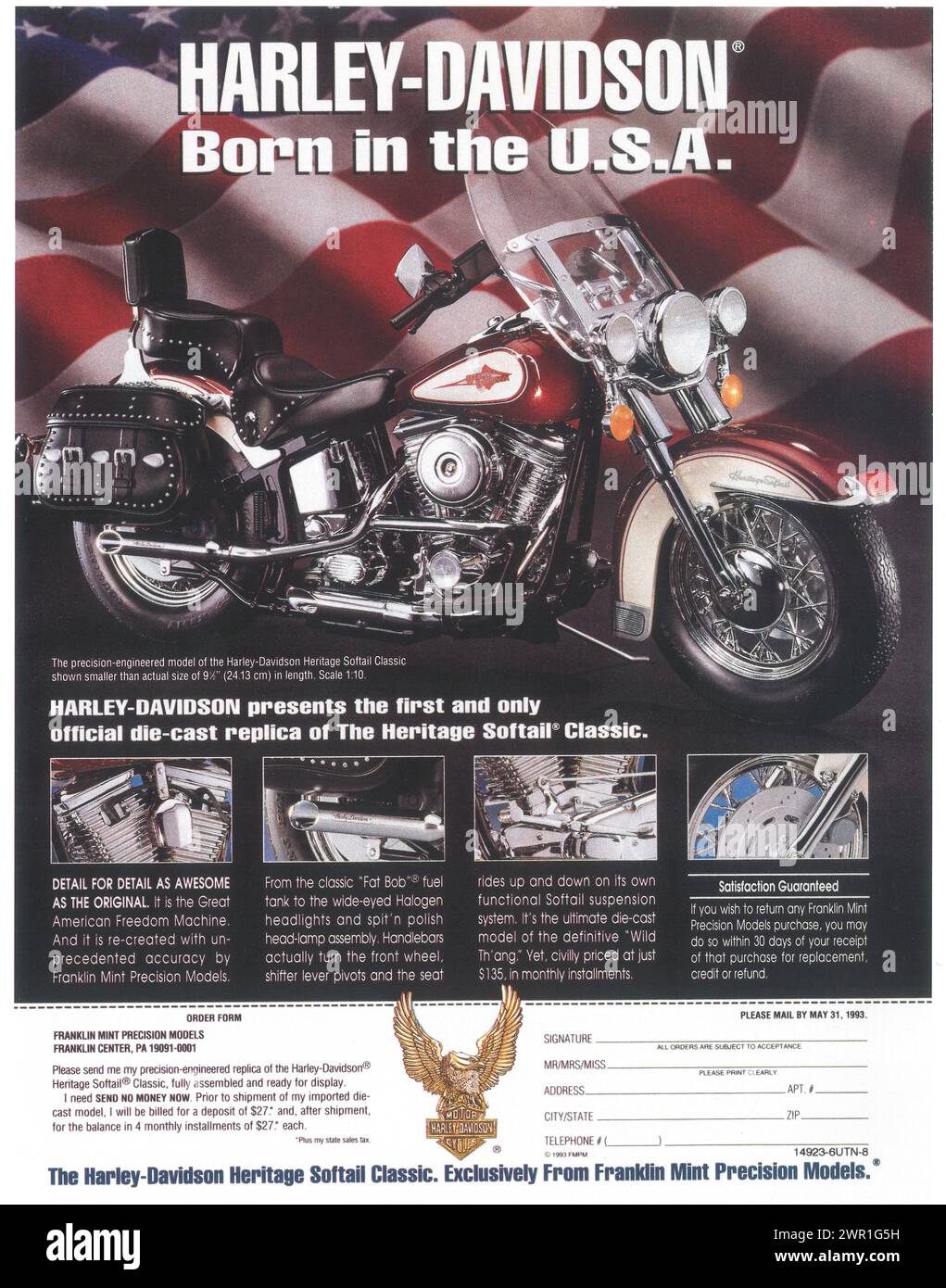 1994 Franklin Mint Print Ad, Harley Davidson Heritage Softail Classic Motorrad Print Ad Stockfoto