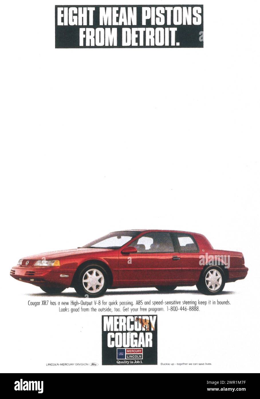 1991 Mercury Cougar XR7 Printwerbung – acht mittlere Kolben von Detroit Stockfoto