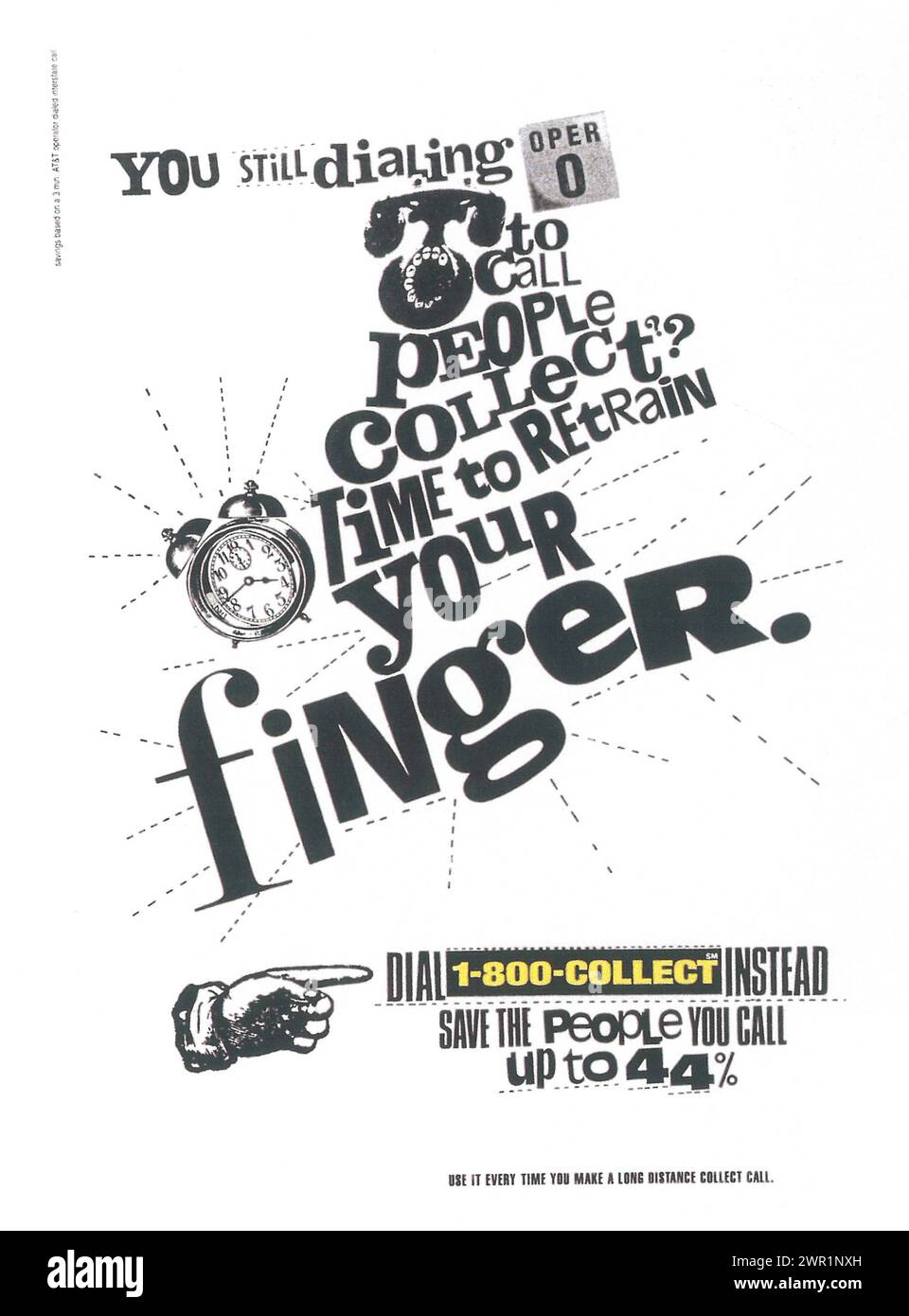 1994 Wählen Sie 1800COLLECT-Werbespot. Wählen Sie 1 800, um die Leute zu rufen, um den Finger zu sammeln Stockfoto