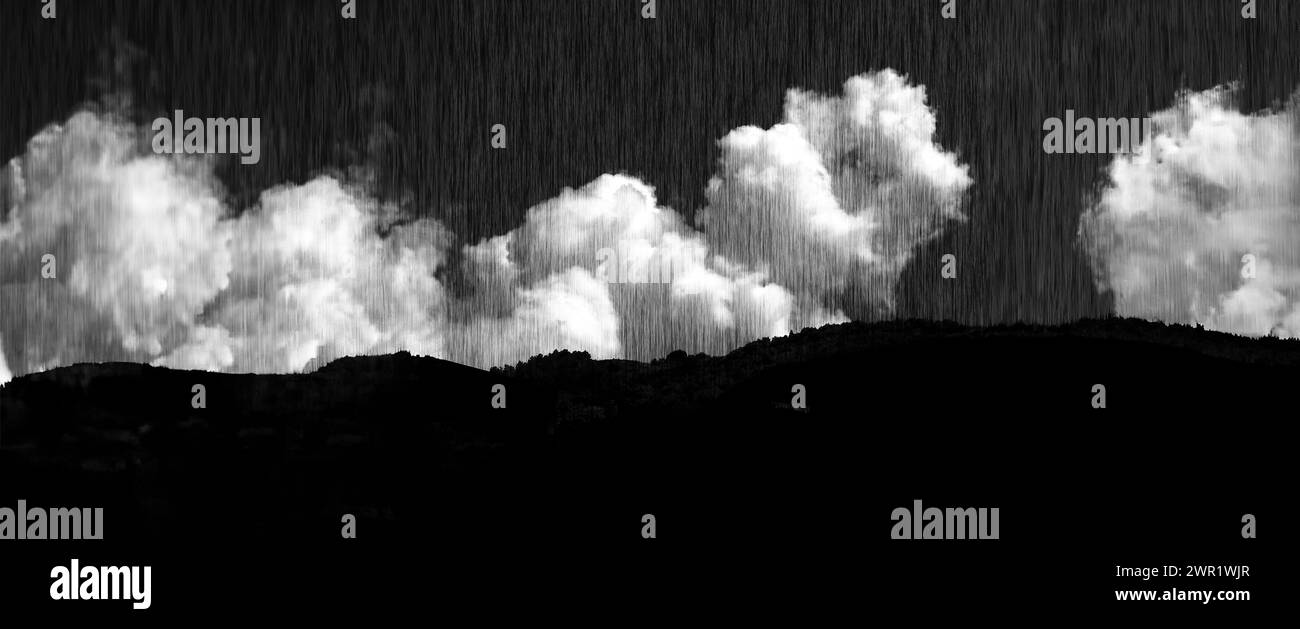 Digitale Komposition mit hellen Wolken im Kontrast zu einer stimmungsvollen Bergkette Stockfoto