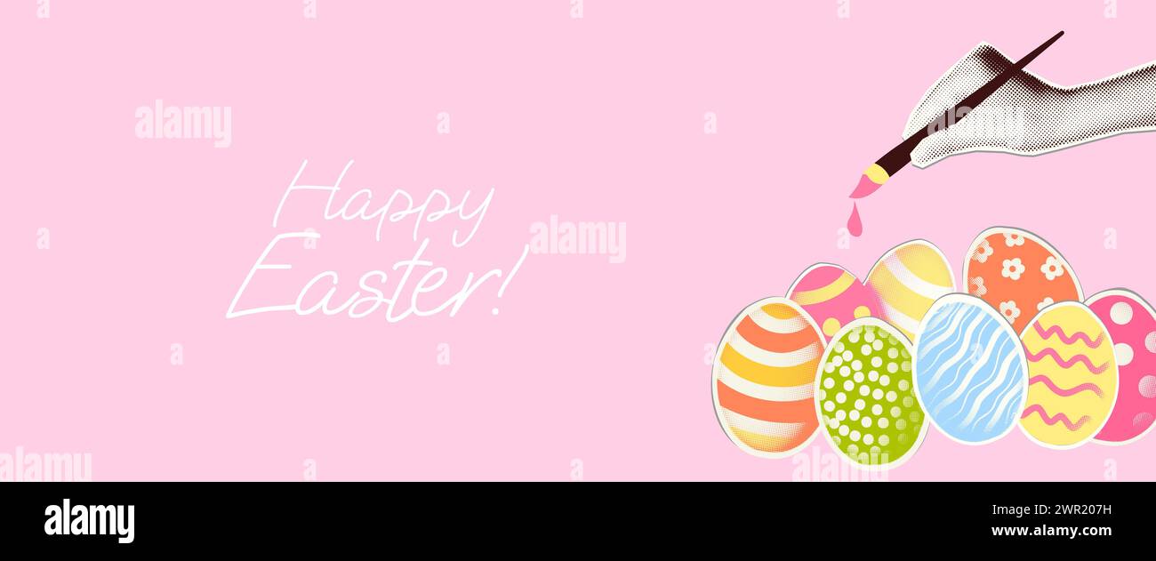 Happy Easter Art Collage Banner Vorlage Vektor Illustration Stock Vektor