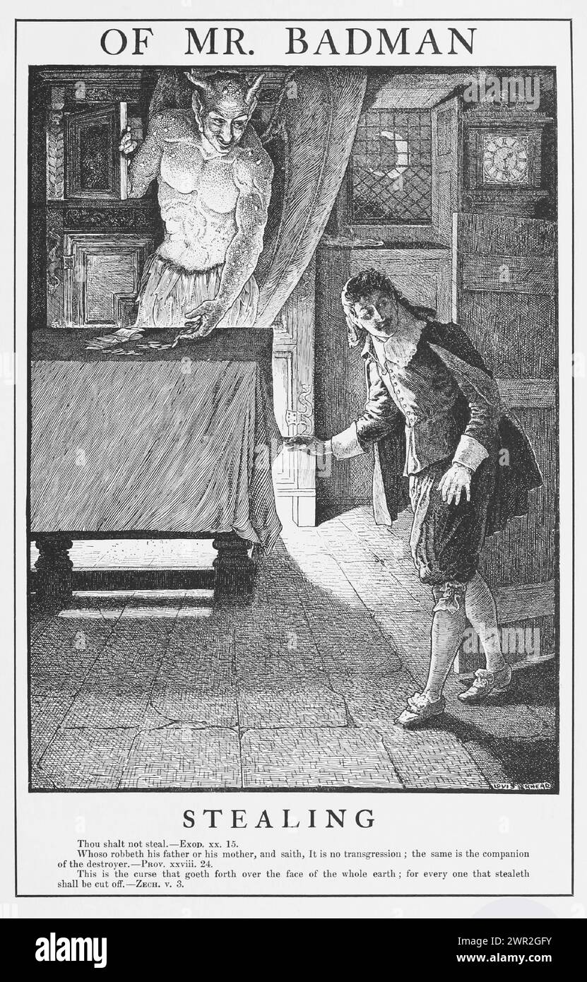 Gravur des Konzepts des Diebstahls, Illustration von Mr. Badman, von John Bunyan Stockfoto