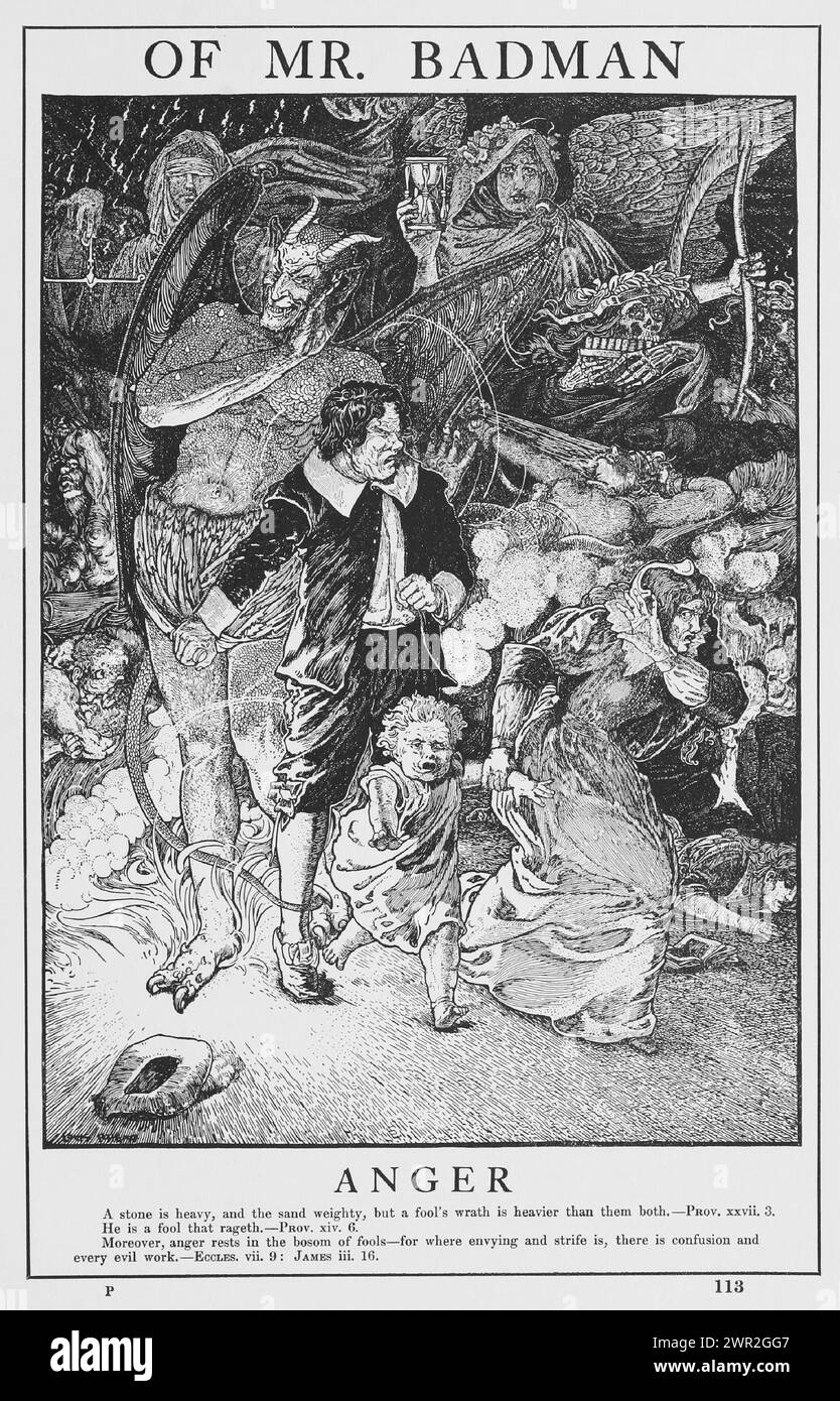 Gravur des Begriffs der Wut, Illustration von Mr. Badman, von John Bunyan Stockfoto