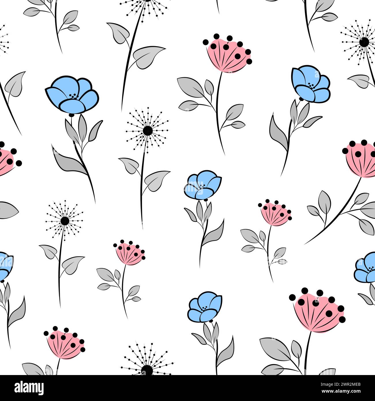 Nahtloses Muster mit Blumen auf weißem Hintergrund Stock Vektor
