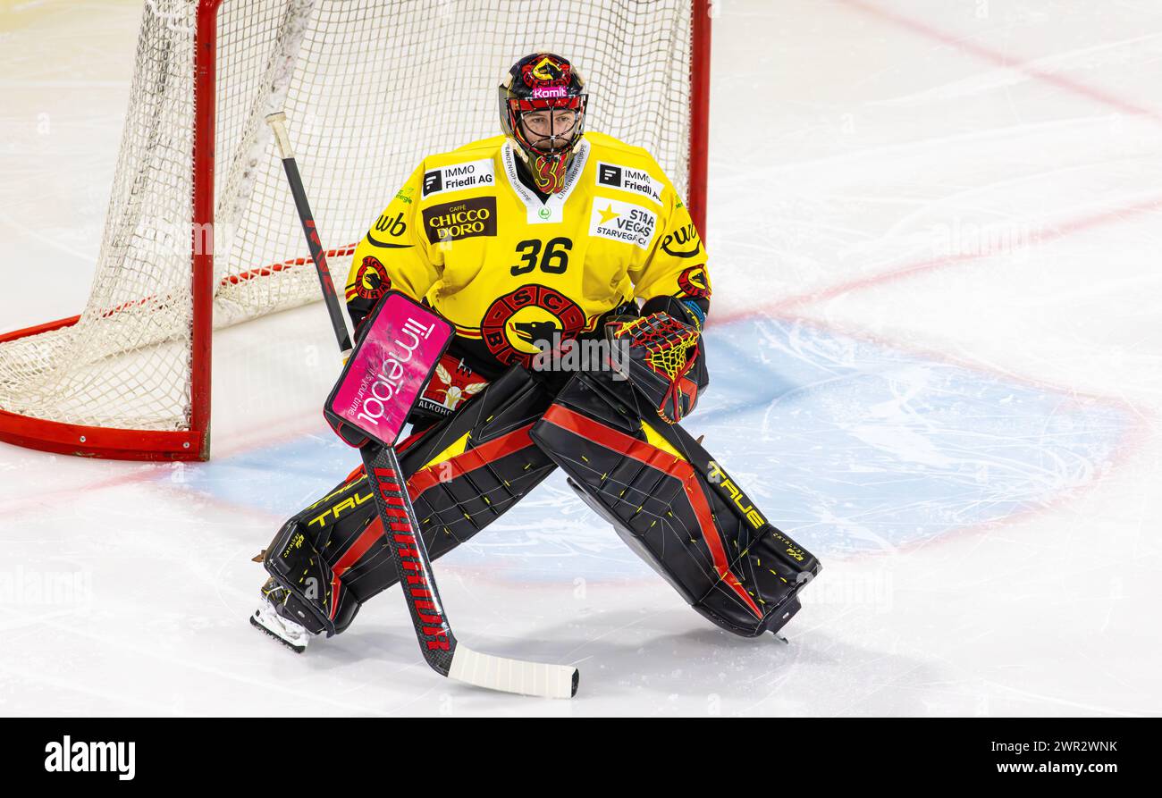 EHC Kloten - SC Bern, Stimo Arena, National League NL, reguläre Saison: #36 Adam Reideborn, Torhüter SC Bern. (Kloten, Schweiz, 23.12.2023) Stockfoto