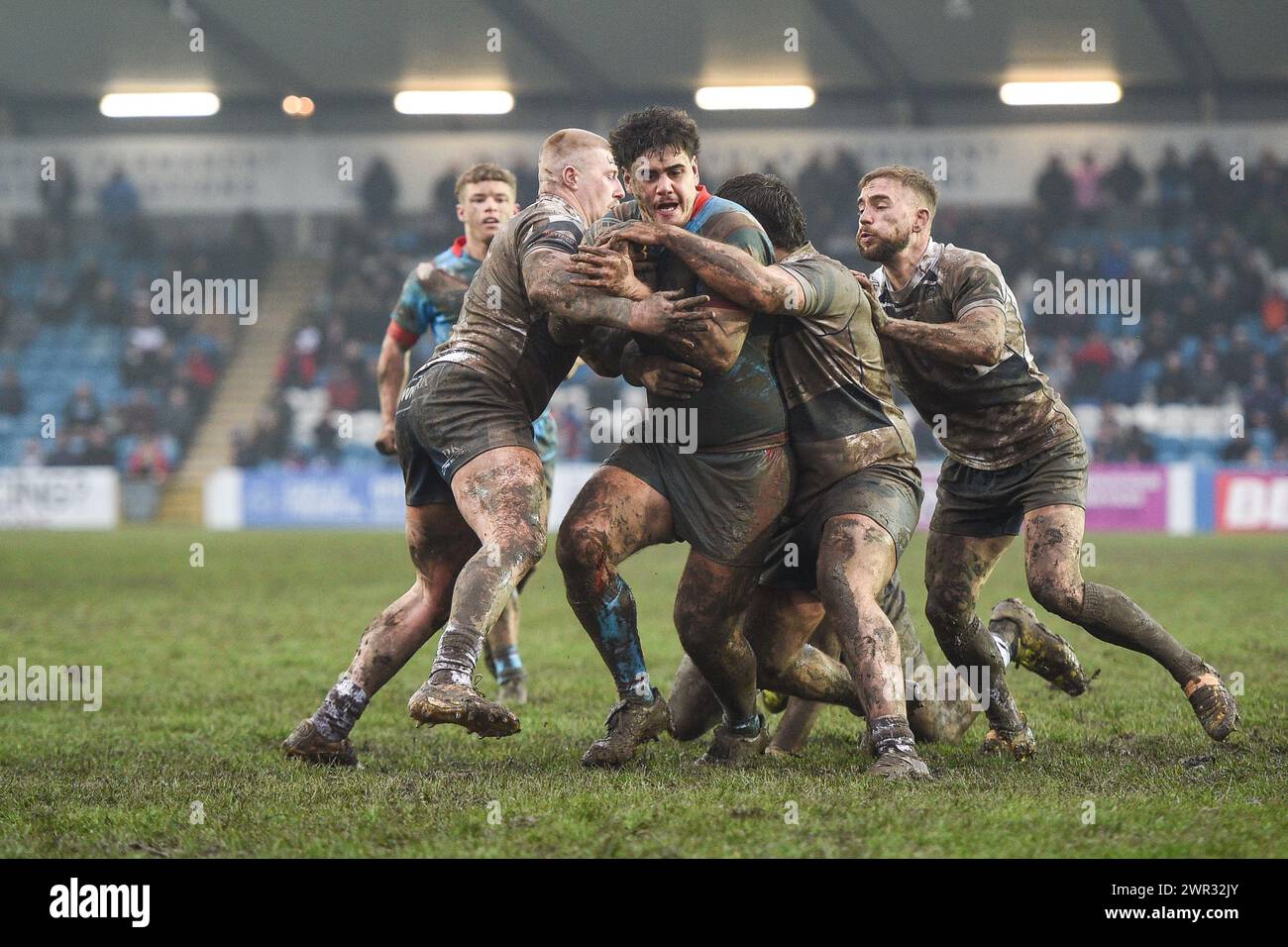 Featherstone, Großbritannien. März 2024. Caleb Uele von Wakefield Trinity hat sich gekämpft. Rugby League Betfred Challenge Cup, Featherstone Rovers vs Wakefield Trinity im Millennium Stadium, Featherstone, UK Credit: Dean Williams/Alamy Live News Stockfoto