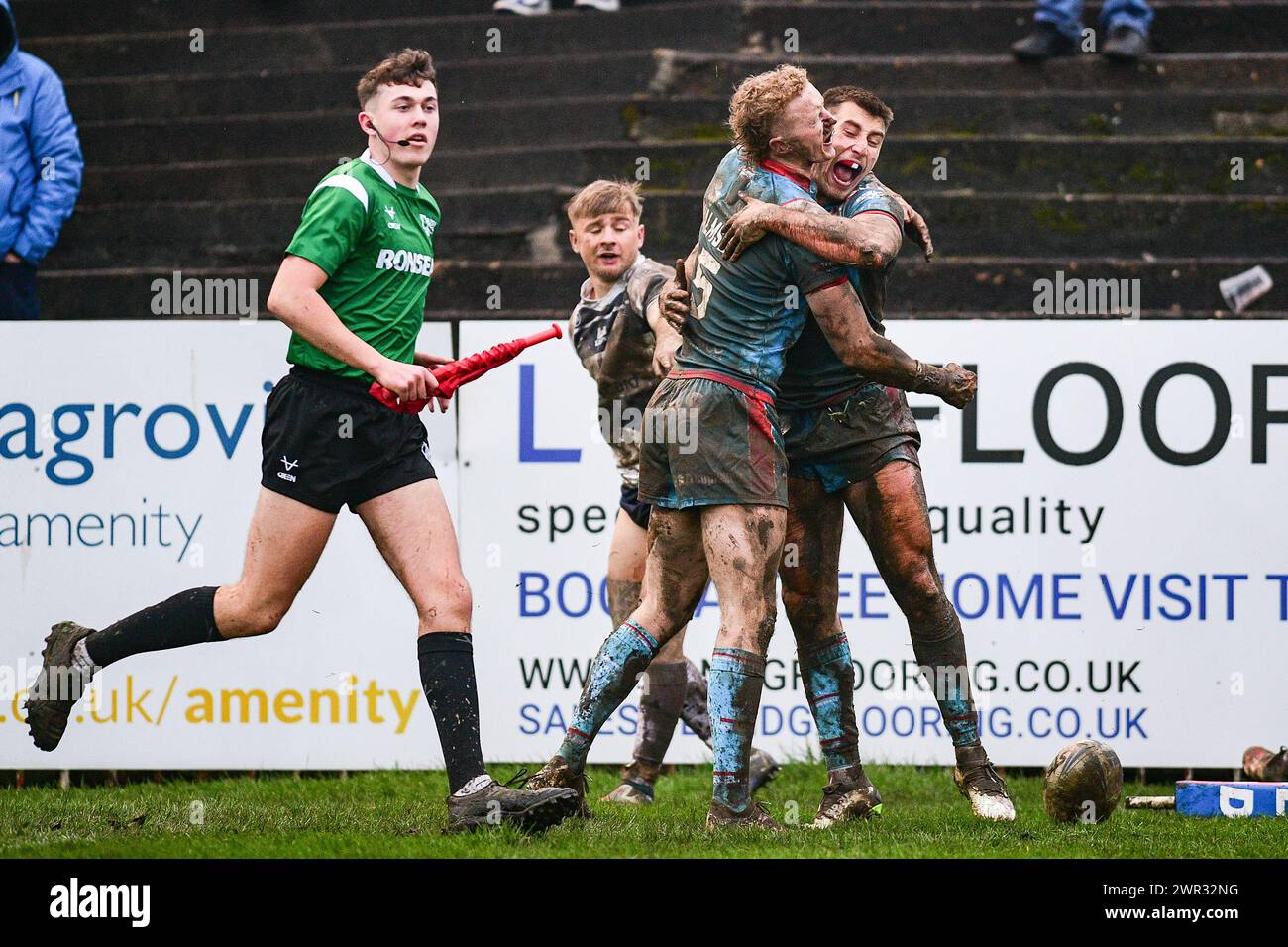 Featherstone, Großbritannien. März 2024. Oliver Pratt von Wakefield Trinity feiert den Versuch. Rugby League Betfred Challenge Cup, Featherstone Rovers vs Wakefield Trinity im Millennium Stadium, Featherstone, UK Credit: Dean Williams/Alamy Live News Stockfoto
